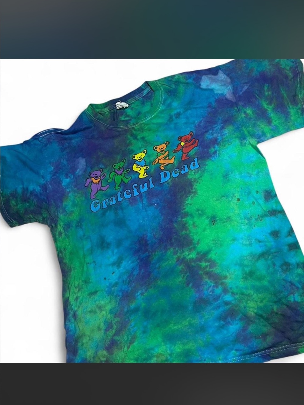 Vintage Y2K Grateful Dead Tie-Dye Dancing Bears Tee - Blue, Green